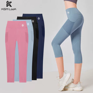 Quần Legging Lửng Có Túi Thể Thao Nữ KSM Tập Gym Yoga Cạp Cao Nâng Mông Tôn Dáng Cao Cấp Vải Mềm Thoáng Khí QLG604