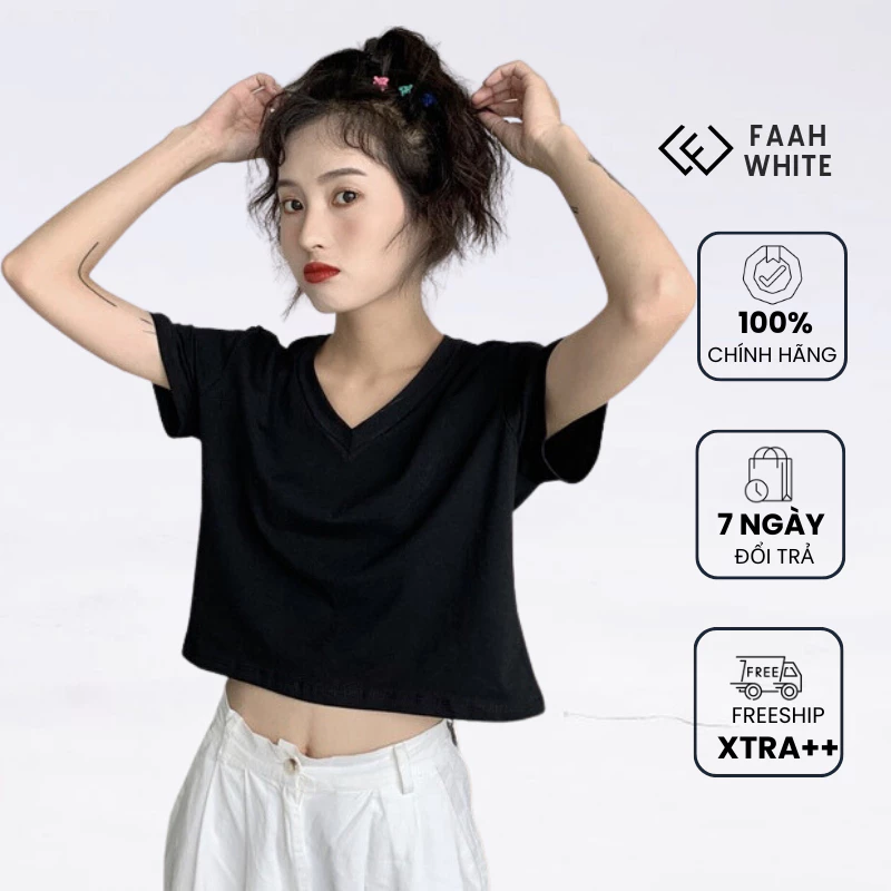 Áo Thun Croptop Nữ Cổ Tim Form Rộng Chữ U Ngắn Tay Madela, Croptop Ngắn Tay Mùa Hè Nữ Cổ V Form Rộng