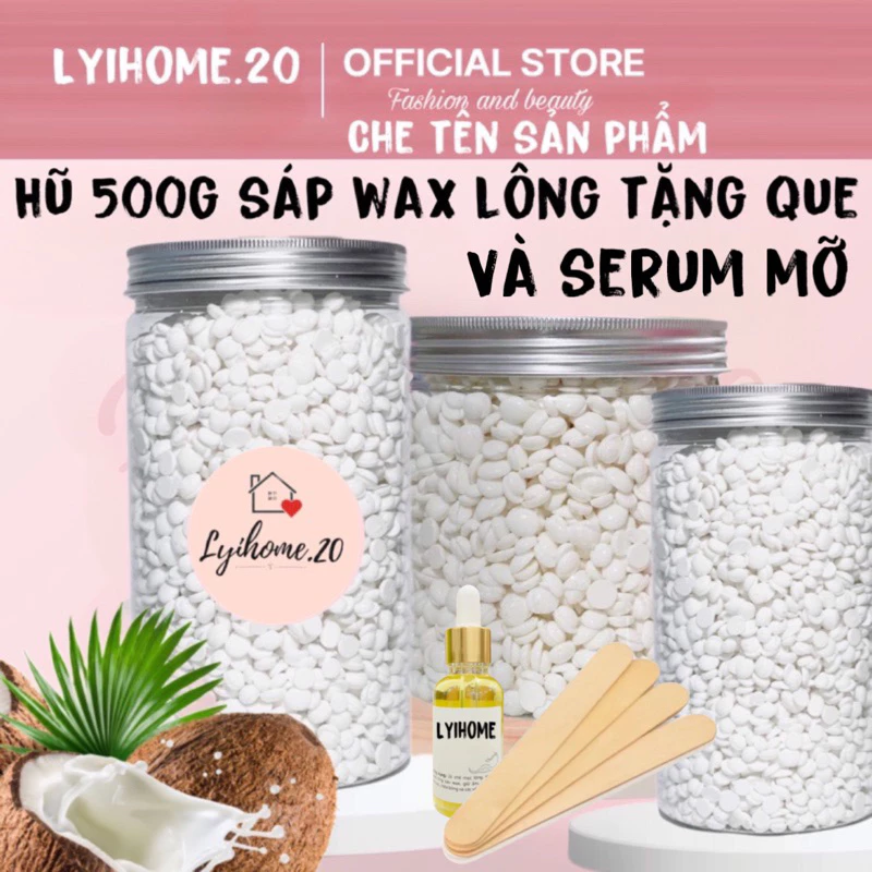 [ CHE TÊN- TẶNG SERUM-QUE] 500G SÁP WAX LÔNG NÓNG HARD BEAN TẨY LÔNG DÙNG CHO DA NHẠY CẢM BIKINI SIÊU BÁM LYIHOME