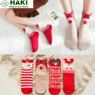 Tất cổ cao nữ, vớ cổ cao vải cotton co giãn nữ giáng sinh Noel xinh xắn TC78