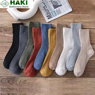 Tất vớ cổ cao HAKI gân trơn nam nữ, vải cotton co giãn phong cách Ulzzang Hàn Quốc TC91