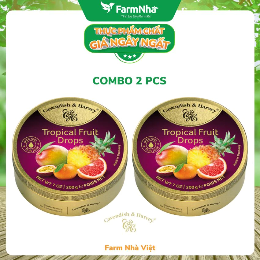 (Combo 2 hộp) Kẹo trái cây Cavendish & Harvey vị TROPICAL FRUIT 200gr - Hương vị tự nhiên tuyệt vời từ Đức