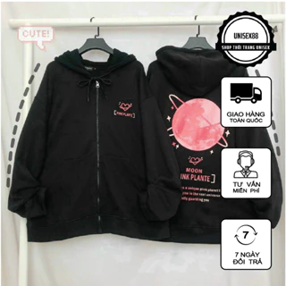 Áo Hoodie có Zip kéo Hình Mặt Trăng Nam Nữ Chất nỉ dày dặn phom Ulzzang Unisex.H02