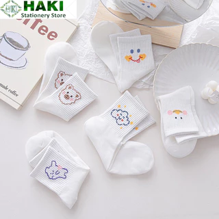 Tất cổ cao, vớ cổ cao nữ HAKI trắng hình thú dễ thương vải cotton co giãn thời trang Hàn Quốc TC111