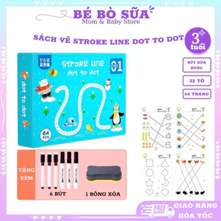 Bộ tập tô, nối chữ và nét vẽ cơ bản Stroke Line Dot to Dot, Vở tập viết thông minh xoá được 64 trang cho bé 3 tuổi