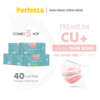 Combo 5 hộp khẩu trang y tế 3 lớp PERFETTA Premium cao cấp hai thanh mũi miệng phủ Nano đồng (40 cái/hộp)