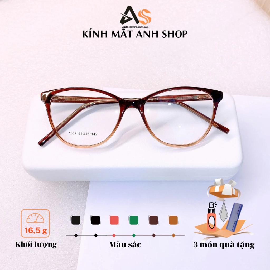 Gọng kính mắt mèo nữ giới chất liệu nhựa lõi kim loại thời trang 1307A
