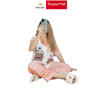 Đồ bộ nữ mặc nhà ANH MỸ pijama chất liệu lụa mango bigsize 60-75kg thiết kế 5D tay ngắn quần dài  SP0101 official.anhmy