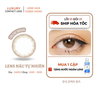 Kính áp tròng cận màu nâu tự nhiên COLLINE BROWN, Lens áp tròng giãn14.0mm, dùng 6 tháng độ cận đến 8 LUXURY LEN