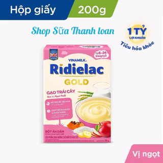 [HSD T3-2026] [Mẫu Mới] Bột Ăn Dặm RIDIELAC GOLD Gạo Trái Cây - Hộp Giấy 200g.