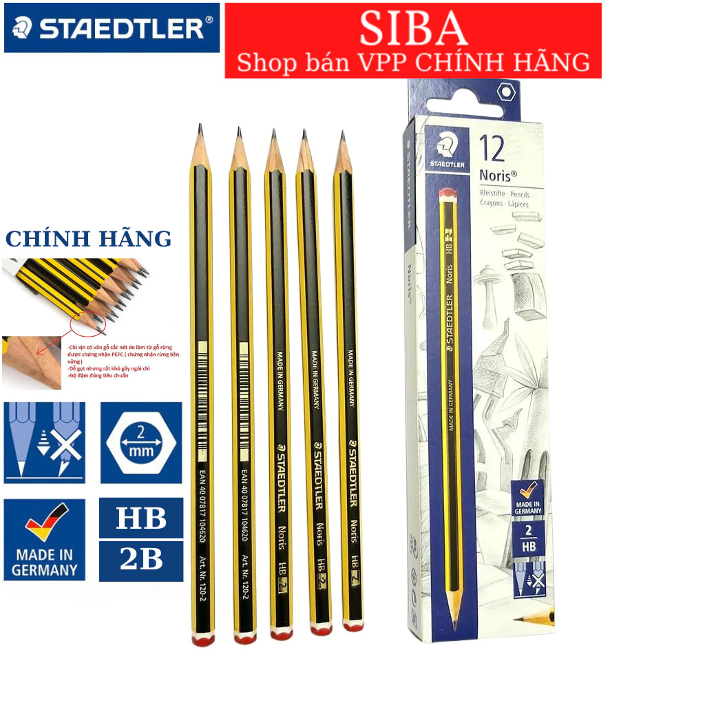 Chì Đức STAEDTLER Noris cho học sinh cấp 1 và tiền tiểu học, viết chì gỗ HB/ 2B sọc đen vàng