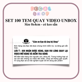 Set 100 Tem "QUAY VIDEO UNBOX" Có Keo Sẵn - Size 8x4cm