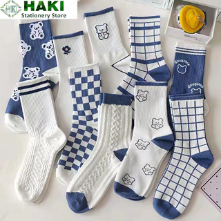 Tất cổ cao HAKI, vớ cổ cao nữ nam vải cotton họa tiết trơn vải co giãn thời trang Hàn Quốc TC159