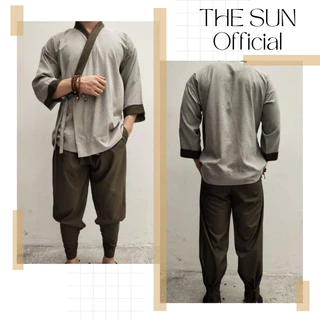 Đồ lam đi chùa THE SUN, Bộ quần áo phật tử cho nam chất linen S4
