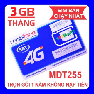 SIM 4G Mobifone MDT255 Dùng Trọn Gói 1 Năm Không Cần Nạp Tiền Không Mất Phí Tặng 3GB/Tháng