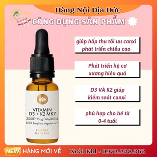 [DATE MỚI ĐỦ BILL] Vitamin D3 K2 Mk7 Sunday Natural 20ml Đức dùng cho bé từ sơ sinh của Đức