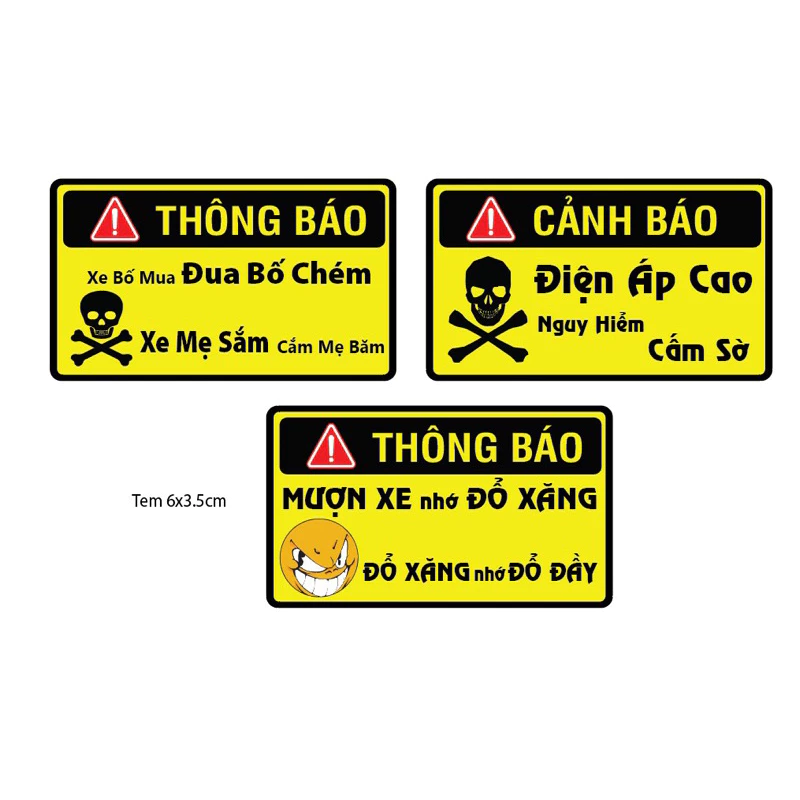 Combo 3 tem vàng cảnh báo dán xe máy xe điện