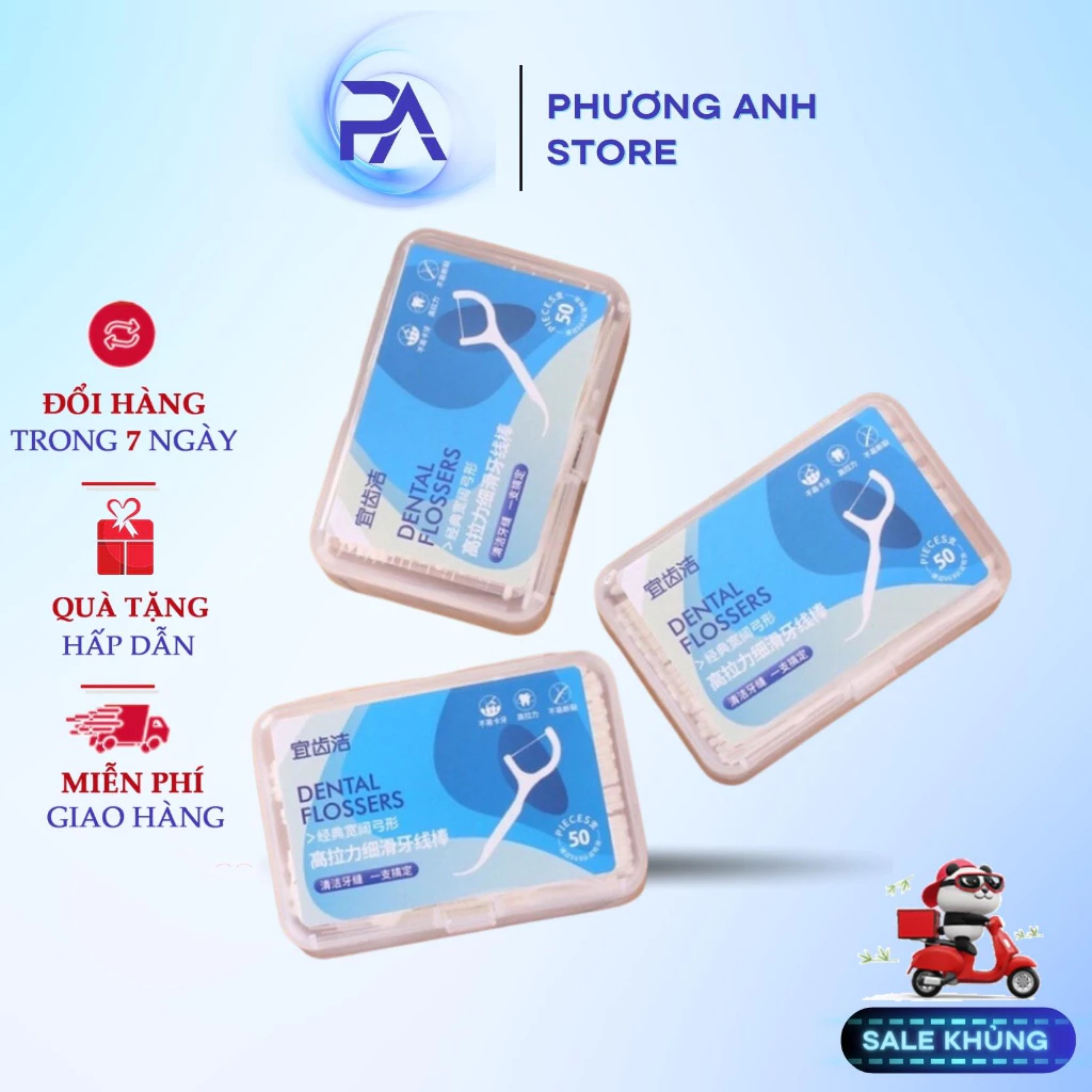 Hộp 50 c Tăm Chỉ Nha Khoa Chăm Sóc Răng Miệng Không Xoay Siêu Mịn PHƯƠNG ANH STORE-GDTM