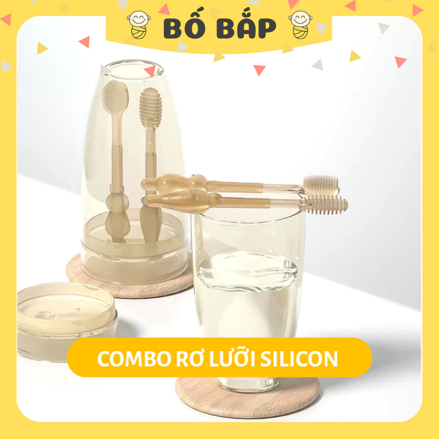 Combo Rơ Lưỡi Và Bàn Chải Silicon Siêu Mềm Cho Bé 0-18 THÁNG Chống Nấm Lưỡi - Bố Bắp Store