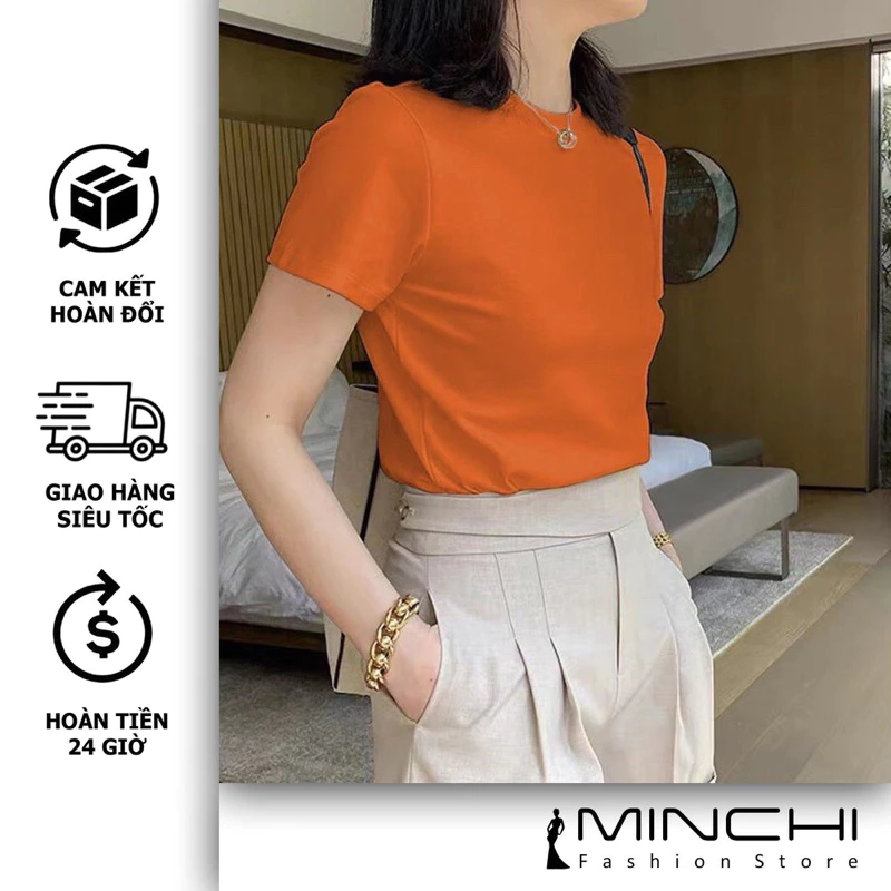 Áo thun nữ Minchi cổ tròn UNi ngắn tay chất cotton borip co giãn áo phông nữ