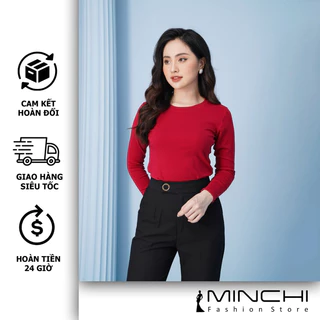 Áo Thun Nữ Minchi Cotton Dài Tay Cổ Tròn Thu Đông  U N Q L O Thấm Hút Mồ Hôi Kiểu Dáng Cơ Bản