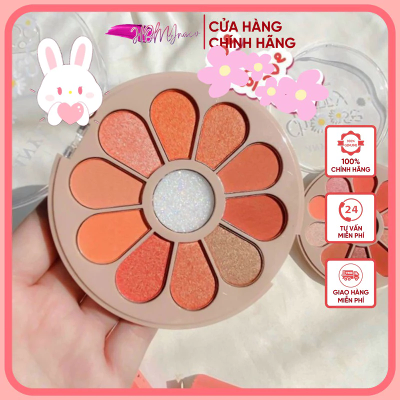 Phấn mắt 10 11 ô hoa cúc AnyLady - Bảng màu phấn nhũ lì, nhủ lấp lánh Cherry Any Lady nội địa Trung