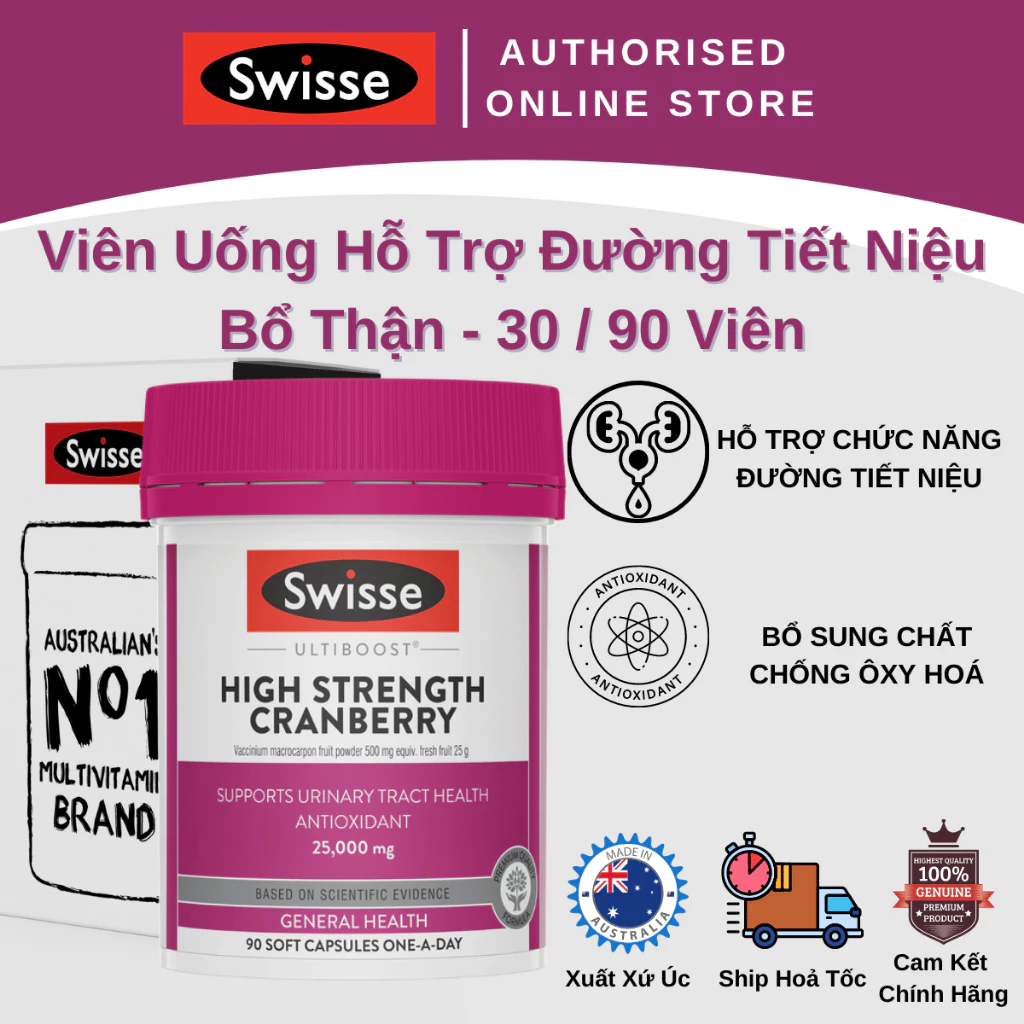 Swisse Ultiboost High Strength Cranberry - Viên Uống Hỗ Trợ Đường Tiết Niệu Bổ Thận - 30/90 Viên