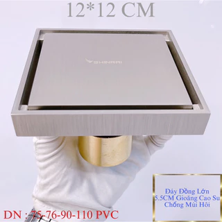 ( Đồng Thau Đúc Siêu Dày - 12*12 CM ) Ga Thoát Sàn , Phễu Thoát Nước Nhà Tắm SHINRAI Mạ Niken Xước Chống Mùi Hôi TS047