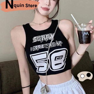 áo croptop sát nách cỗ tròn in hoạ tiêt độc đáo,áo được thiết kế ôm body chất thun gân dày dặn thoáng mát Nquin Store