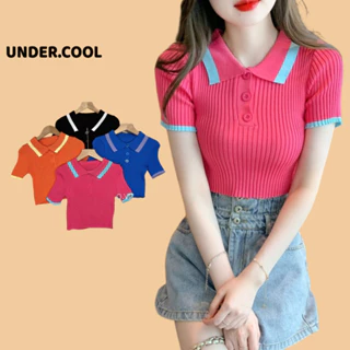 Áo Croptop Nữ Cổ Polo Len Nữ Mongtoghi Cộc Tay Cổ Phối Viền chất len tăm mỏng co dãn phong cách trẻ trung