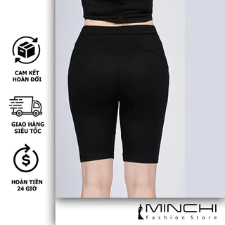 Quần Legging Lửng Quần Legging Ngố Cạp Cao Minchi biker short Quần Tập Gym Nữ Chất Cotton Co Giãn 4 Chiều