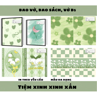 Bìa bao vở A5-B5 hình in hoạ tiết xanh lá xinh xắn, hình in rõ nét, in nhãn free-TIỆM XINH XINH XẮN