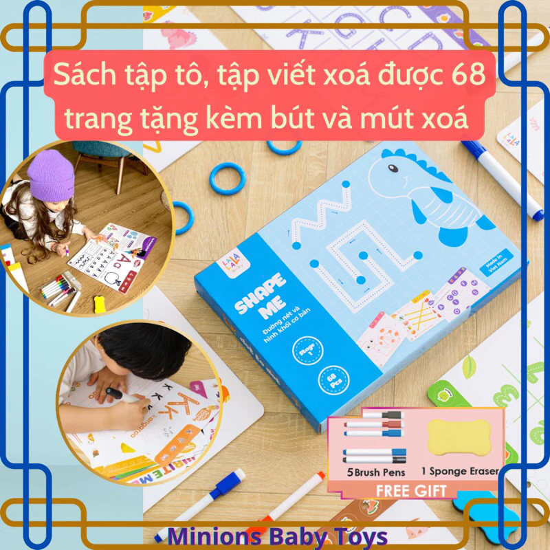 [Sách viết xoá] thông minh 68 trang Tặng kèm bút và mút xóa cho bé tập viết, tập tô có thể xóa được