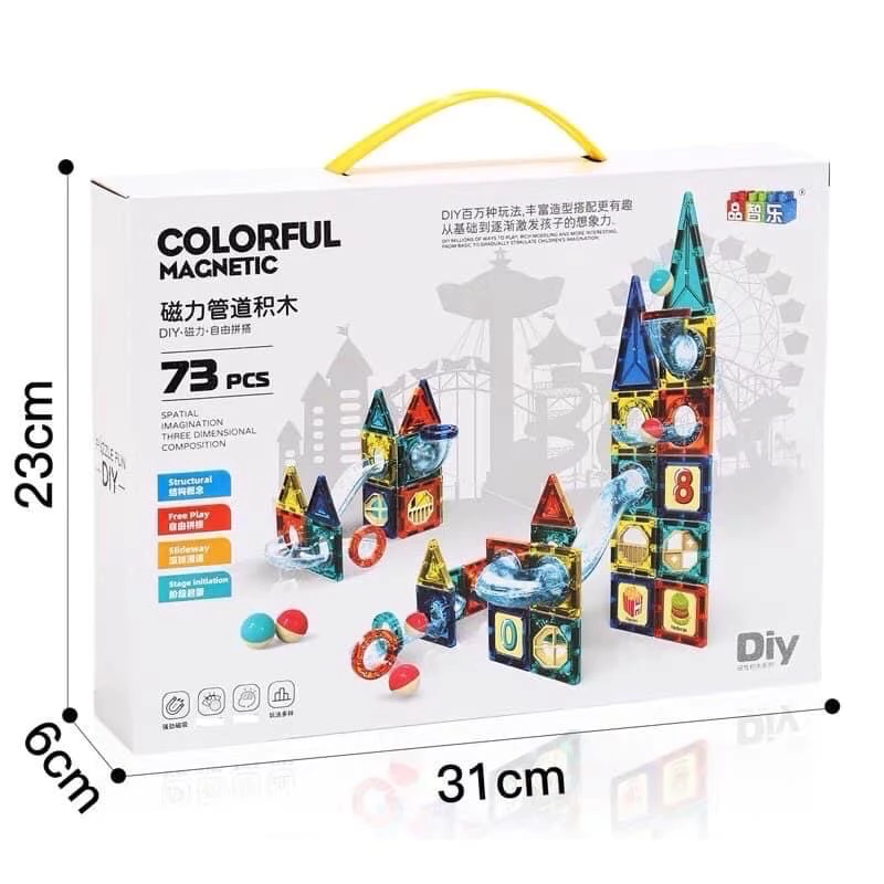 COLORFUL MAGNETIC Đồ chơi giáo dục: bộ lắp ráp hình khối ( từ tính ) xây dựng công trình thả bóng 6Ages+