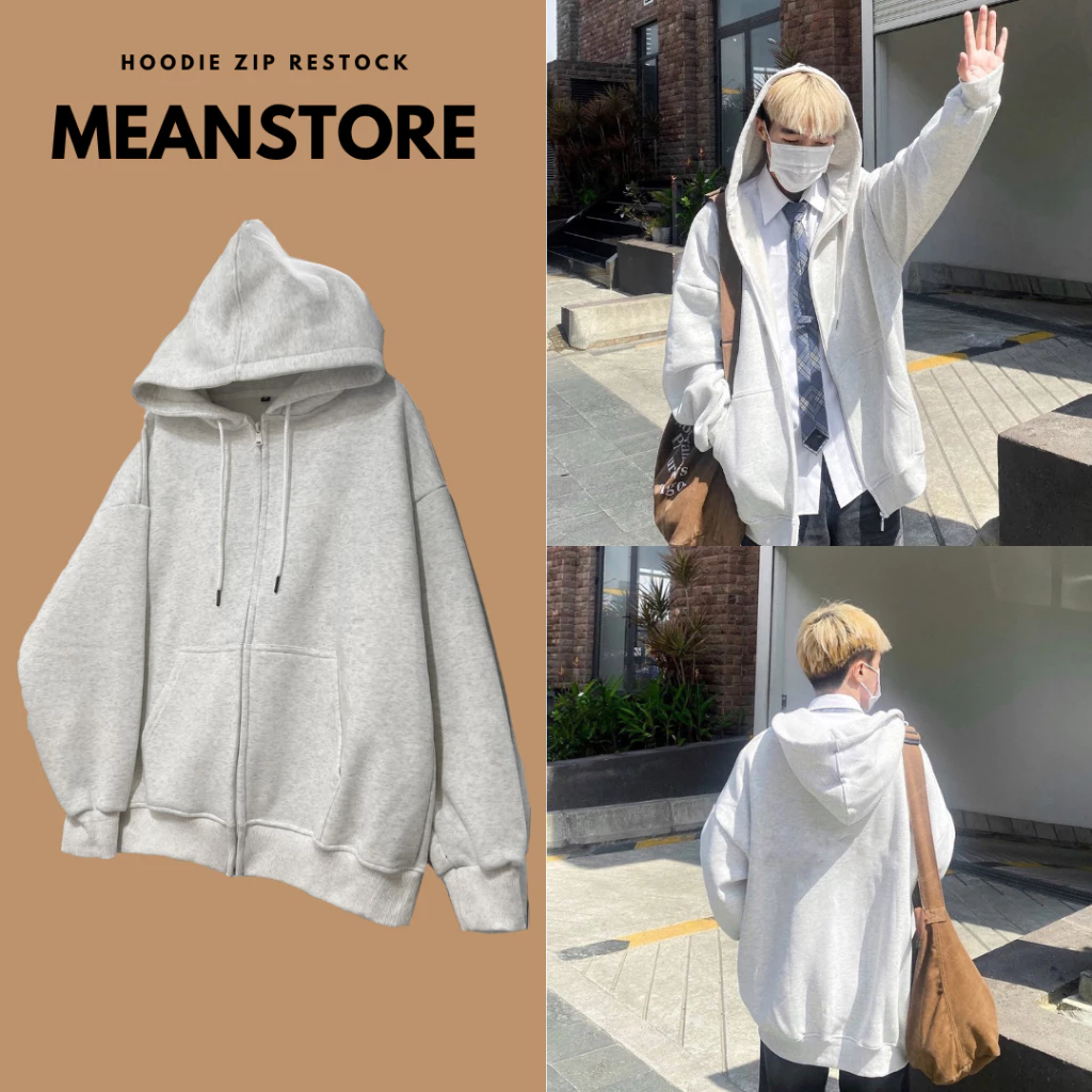 Áo khoác hoodie zip MEANSTORE áo khoác nỉ nam nữ loại nỉ chân cua, da cá, bông form rộng vải dày dặn màu đen xám tiêu