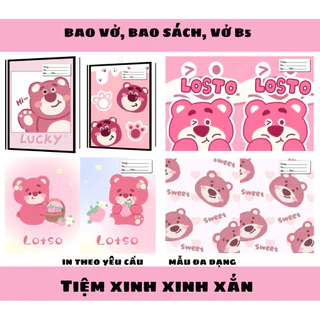 Bìa bao vở, bao vở sinh viên, B5 gấu dâu LOTSO hình in rõ nét, in nhãn free - TIỆM XINH XINH XẮN