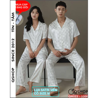 Bộ đồ pijama cặp đôi nam nữ lụa gấm quần dài tay ngắn QSHOP QM523