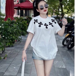 Áo thun nữ tay lỡ chất cotton khô 3158 ĐÍNH THÁNH GIÁ phong cách Hàn Quốc THUUNISEX M955