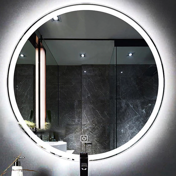 Gương tròn treo tường phun cát cảm ứng gương decor phòng