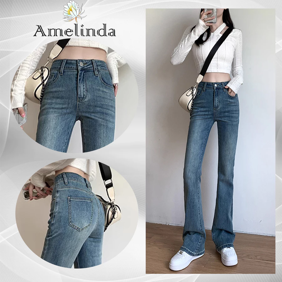 Quần Jeans Nữ Ống Loe Co Giãn, Quần Bò Loe Denim Nữ Ống Đứng Rộng Suông Cạp Cao Phong Cách Hàn Quốc Shop Amelinda