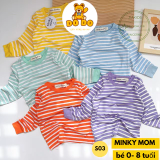 Bộ quần áo trẻ em dài tay MINKY MOM, vải thun lanh dệt sọc mềm mát cho bé 0- 8 tuổi 80-130cm TD-S03