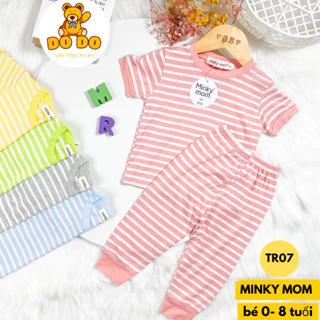 Bộ áo ngắn tay, quần dài trẻ em hiệu MINKY MOM vải thun lạnh kẻ dệt sọc cho bé 8-27 kg TNTR07