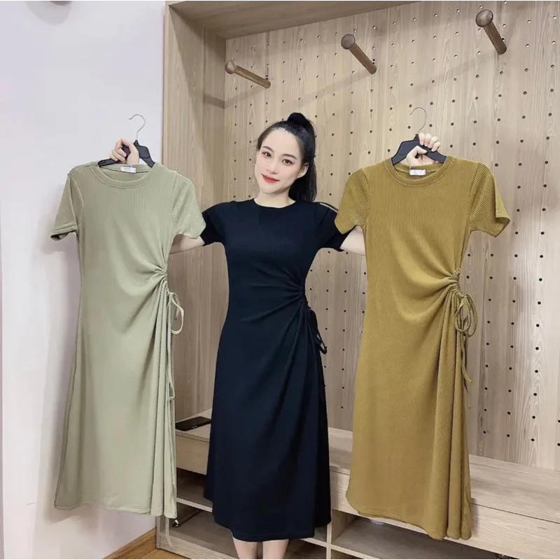 [D08] Đầm Thun Nữ Dáng Dài Nhúng Eo-Váy Basic Thanh Lịch Sang Trọng Che Khuyết Điểm,Nhiều Màu