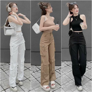 Set đồ bộ nữ áo ba lỗ croptop phối quần dài ống rộng trẻ trung,phong cách dành cho các nàng mặc đi chơi, đi làm xinh.