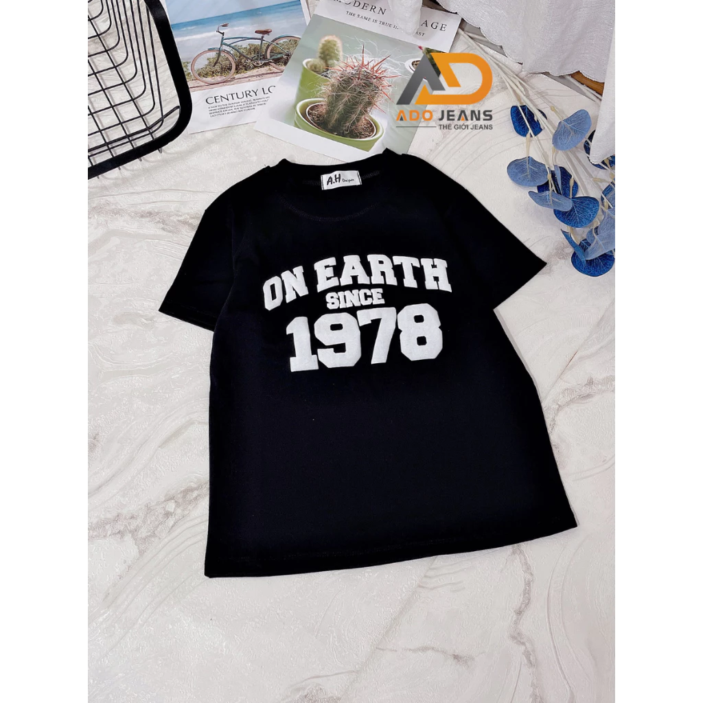 Áo baby tee thun nữ  ADO JEANS chất thun cotton ngắn tay cổ tròn in số chất vải co dãn 4 chiều(1614)