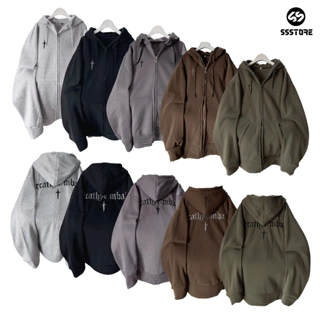 Áo khoác hoodie zip chữ thập nỉ lót bông hình thêu 2 mặt nhiều màu form rộng unisex nam nữ_SSSTore