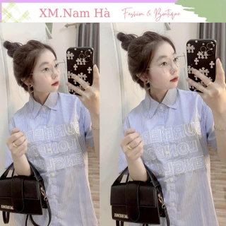 Áo sơ mi tay ngắn nữ chất mềm đẹp đường may cẩn thận, sơ mi kẻ xinh xắn đi học đi làm