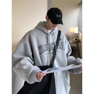 Áo hoodie nam form rộng in SLECCTER, Áo hoodie zip nam có mũ 2 lớp kiểu Basic thời trang Unisex Hàn Quốc mặc đi chơi đi