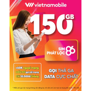 SIM VIETNAMOBILE PHÁT LỘC DATA 150GB/ THÁNG (miễn phí 1 tháng)