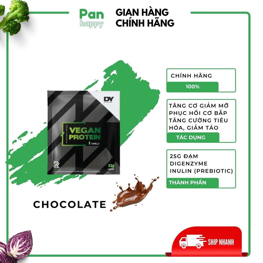 Đạm Thuần săn cơ giảm mỡ + Inulin, túi nhỏ tiện lợi mang đi DY vegan protein-Độc Quyền